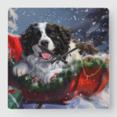 ニューファンドランドドッグクリスマスフェスティバル スクエア壁時計 (正面)
