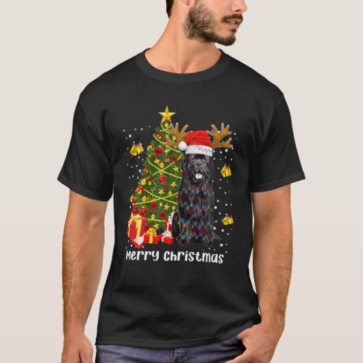 ニューファンドランドドッグクリスマスライトツリーサンタクリスマス Tシャツ (正面)