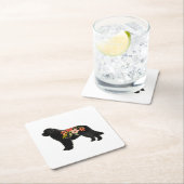 ニューファンドランドドッグブレッドBohoフローラシルエット スクエアペーパーコースター (インサイチュ)