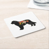 ニューファンドランドドッグブレッドBohoフローラシルエット スクエアペーパーコースター (アングル)