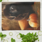 ニューファンドランドパピー秋の喜びカボチャ キッチンタオル (折り畳み)