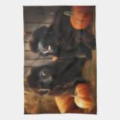 ニューファンドランドパピー秋の喜びカボチャ キッチンタオル (縦)