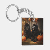 ニューファンドランドパピー秋の喜びカボチャ キーホルダー (正面左)