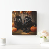 ニューファンドランドパピー秋の喜びカボチャ スクエア壁時計 (ホーム)