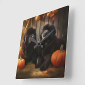 ニューファンドランドパピー秋の喜びカボチャ スクエア壁時計 (傾斜)