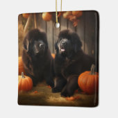 ニューファンドランドパピー秋の喜びカボチャ セラミックオーナメント (左)