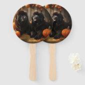 ニューファンドランドパピー秋の喜びカボチャ ハンドファン (正面&裏面)