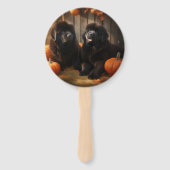 ニューファンドランドパピー秋の喜びカボチャ ハンドファン (正面)