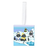 ニューファンドランド冬のワンダーランド キューブオーナメント (正面)