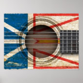 ニューファンドランド州旗を持つ古いアコースティックギター ポスター (正面)
