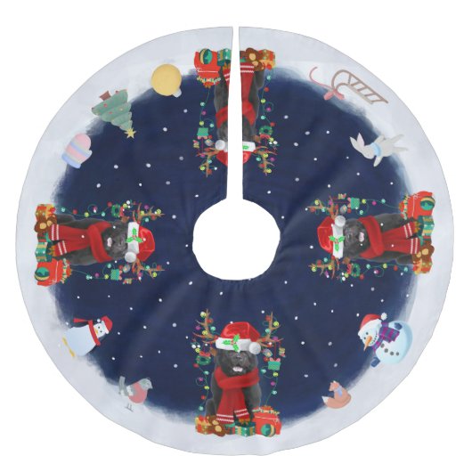 ニューファンドランド犬が雪を降らせる ブラッシュドポリエステルツリースカート (正面)