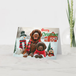 ニューファンドランド犬と子犬クリスマスカード シーズンカード