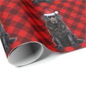 ニューファンドランド犬と赤の休日の格子付きクリスマス ラッピングペーパー (ロールコーナー)