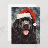 ニューファンドランド犬のクリスマス絵画ブラシのアートワーク シーズンカード (正面/裏面)