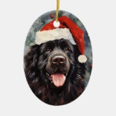 ニューファンドランド犬のクリスマス絵画ブラシのアートワーク セラミックオーナメント (正面)