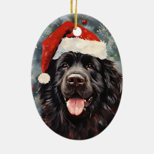 ニューファンドランド犬のクリスマス絵画ブラシのアートワーク セラミックオーナメント (裏面)