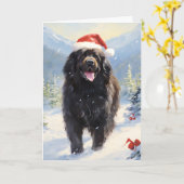 ニューファンドランド犬のクリスマス カード (黄色い花)