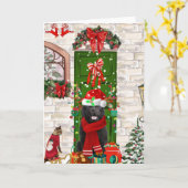 ニューファンドランド犬のクリスマス カード (黄色い花)