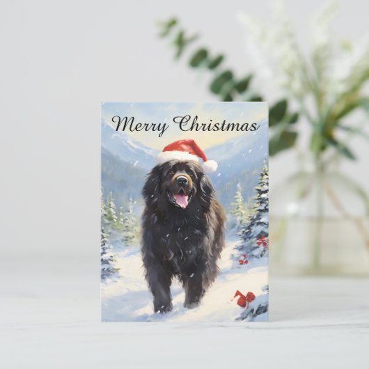 ニューファンドランド犬のクリスマス シーズンポストカード (スタンド正面)