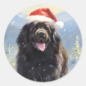 ニューファンドランド犬のクリスマス ラウンドシール (正面)