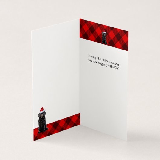 ニューファンドランド犬の休日レッドプレイドクリスマスカード (内部)