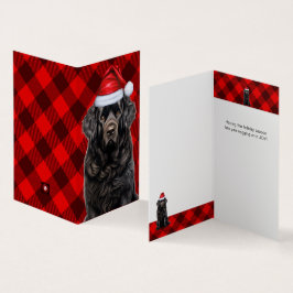 ニューファンドランド犬の休日レッドプレイドクリスマスカード