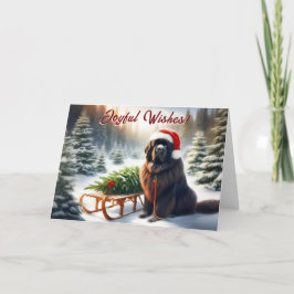 ニューファンドランド犬の木は引きスレッドのクリスマスカード シーズンカード