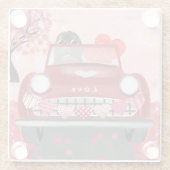 ニューファンドランド犬の車とハートバレンタイン ガラスコースター (裏面)