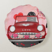 ニューファンドランド犬の車とハートバレンタイン ラウンドクッション (裏面)