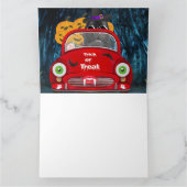 ニューファンドランド犬の車の怖いハロウィーン カード (内部)