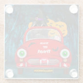 ニューファンドランド犬の車の怖いハロウィーン ガラスコースター (裏面)