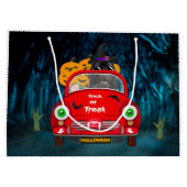 ニューファンドランド犬の車の怖いハロウィーン ラージペーパーバッグ (裏面)