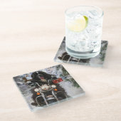 ニューファンドランド犬オートバイのクリスマスに乗る ガラスコースター (アングル)