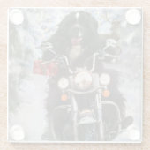 ニューファンドランド犬オートバイのクリスマスに乗る ガラスコースター (裏面)