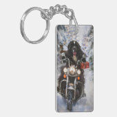 ニューファンドランド犬オートバイのクリスマスに乗る キーホルダー (正面左)