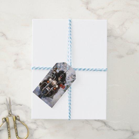 ニューファンドランド犬オートバイのクリスマスに乗る ギフトタグ (より糸付き)