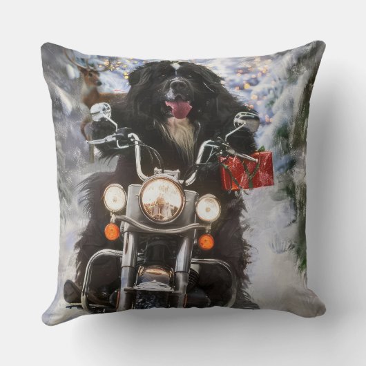 ニューファンドランド犬オートバイのクリスマスに乗る クッション (裏面)