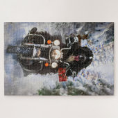 ニューファンドランド犬オートバイのクリスマスに乗る ジグソーパズル (横)