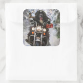 ニューファンドランド犬オートバイのクリスマスに乗る スクエアシール (バッグ)