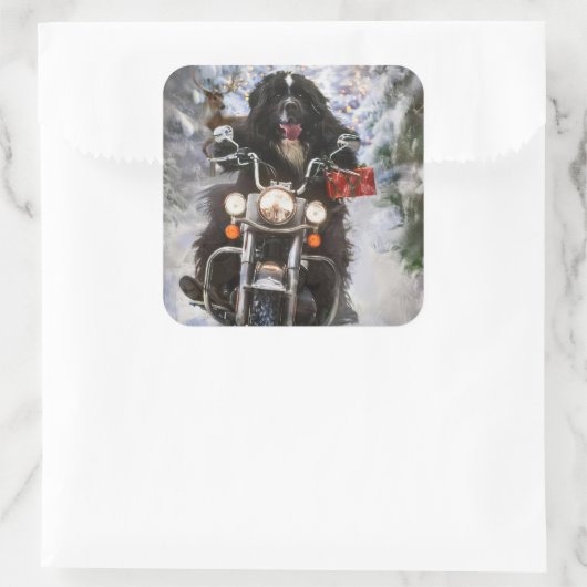 ニューファンドランド犬オートバイのクリスマスに乗る スクエアシール (バッグ)