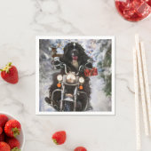 ニューファンドランド犬オートバイのクリスマスに乗る スタンダードカクテルナプキン (インサイチュ)