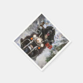 ニューファンドランド犬オートバイのクリスマスに乗る スタンダードカクテルナプキン (角)