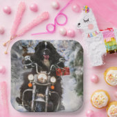 ニューファンドランド犬オートバイのクリスマスに乗る ペーパープレート (パーティー)