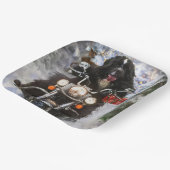 ニューファンドランド犬オートバイのクリスマスに乗る ペーパープレート (傾斜あり)