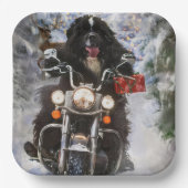 ニューファンドランド犬オートバイのクリスマスに乗る ペーパープレート (正面)