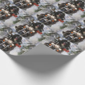 ニューファンドランド犬オートバイのクリスマスに乗る ラッピングペーパー (角)