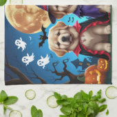 ニューファンドランド犬カボチャおもしろいハロウィーン キッチンタオル (折り畳み)