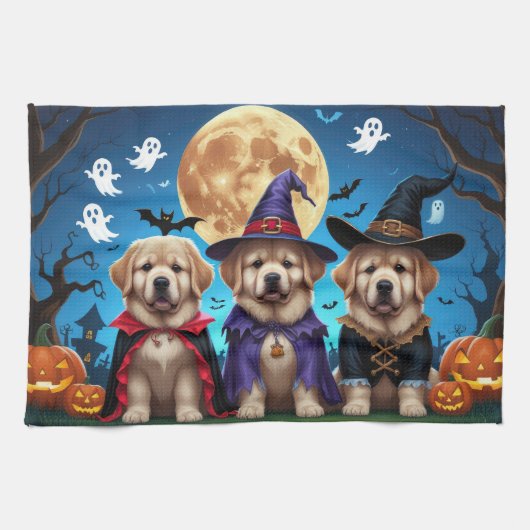 ニューファンドランド犬カボチャおもしろいハロウィーン キッチンタオル (横)