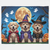 ニューファンドランド犬カボチャおもしろいハロウィーン フリースブランケット (正面(横))