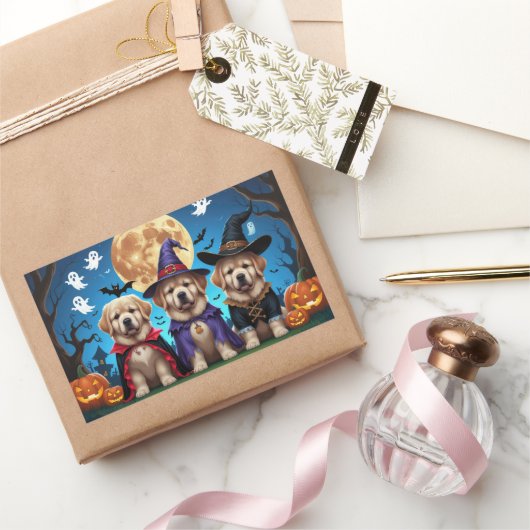 ニューファンドランド犬カボチャおもしろいハロウィーン 長方形シール (ギフト)